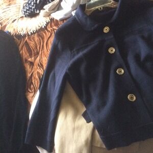 Banana Republic Knit Jacket Navy SzM Collar 4 Button Closure Fitted Pre-Owned